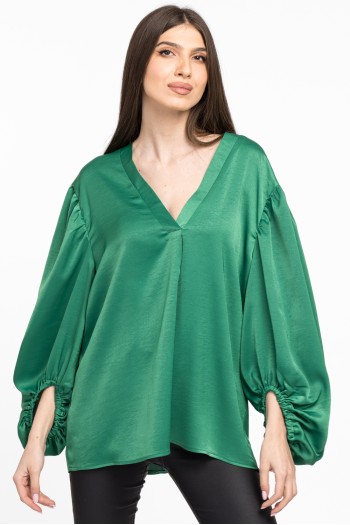 Bluza verde din satin cu maneci ample  