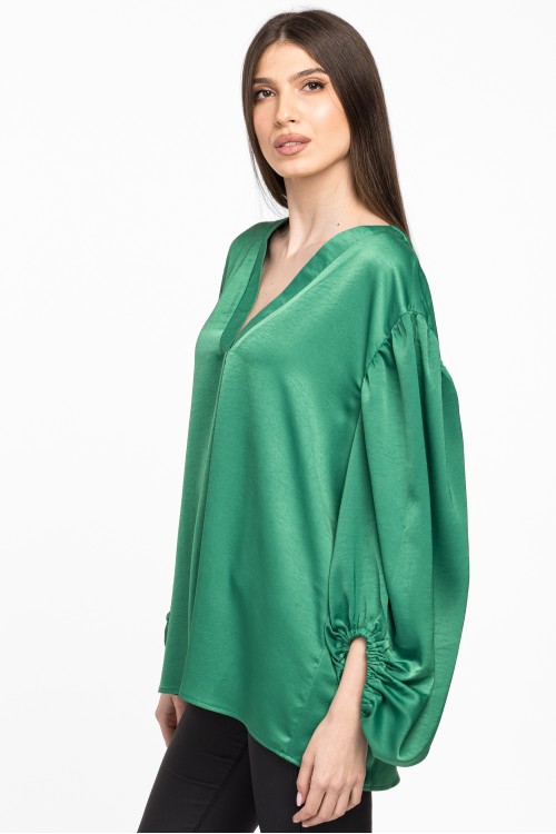 Bluza verde din satin cu maneci ample  