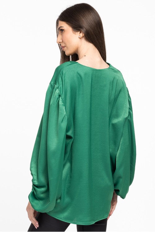 Bluza verde din satin cu maneci ample  