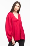 Bluza rosu zmeura din satin cu maneci ample 