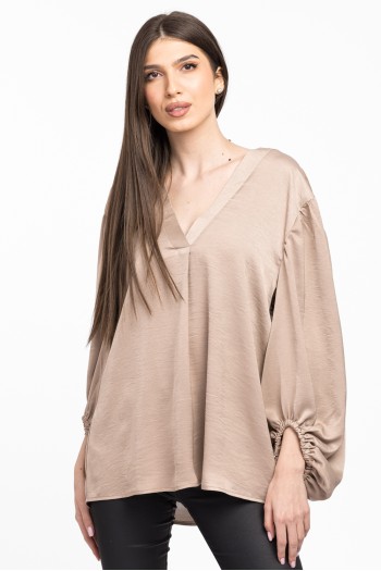 Bluza bej din satin cu maneci ample Bluza bej din satin cu maneci ample