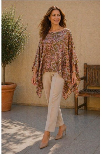 Bluza din satin imprimat cu maneca clopot