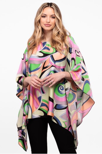 Bluza din satin imprimat cu maneca clopot