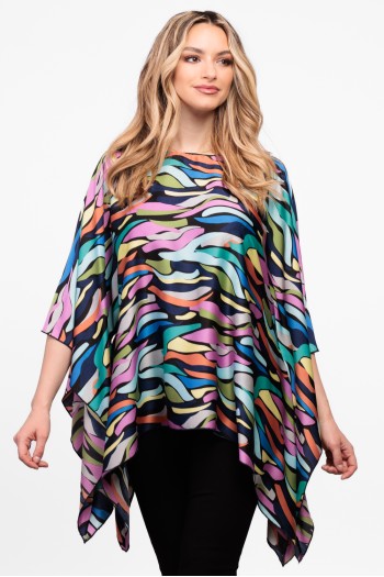 Bluza din satin multicolor cu maneca clopot 