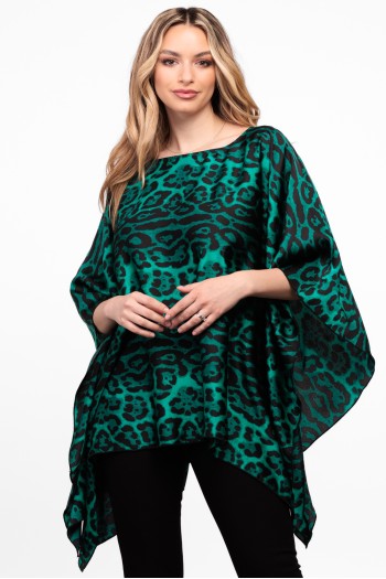 Bluza din satin animal print verde cu maneca clopot 