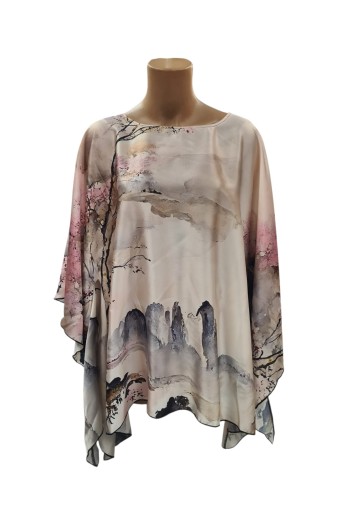 Bluza din satin cu maneca clopot influente japoneze