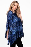 Bluza din satin animal print albastru cu maneca clopot 