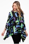 Bluza din satin imprimeu cu patratele si maneca clopot