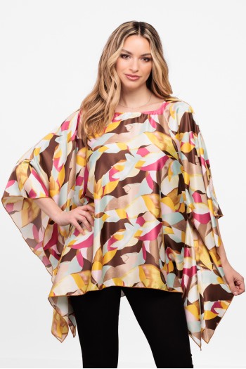 Bluza cu maneca clopot din satin cu flori pastel  Bluza cu maneca clopot din satin cu flori pastel