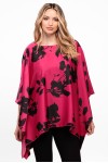 Bluza cu maneca clopot din satin magenta cu flori negre