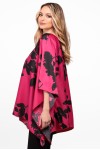Bluza cu maneca clopot din satin magenta cu flori negre