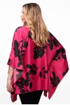 Bluza cu maneca clopot din satin magenta cu flori negre