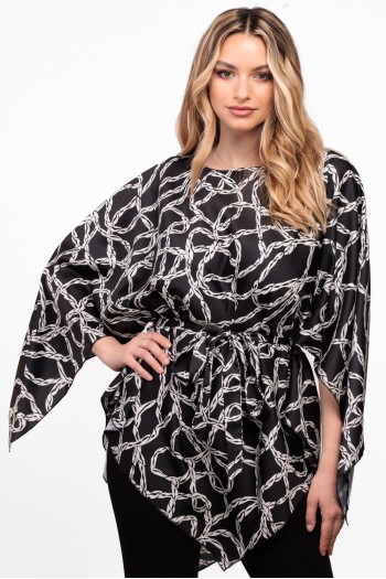 Bluza romb din satin imprimat negru cu alb