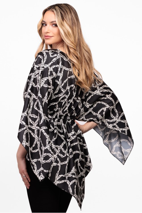 Bluza romb din satin imprimat negru cu alb
