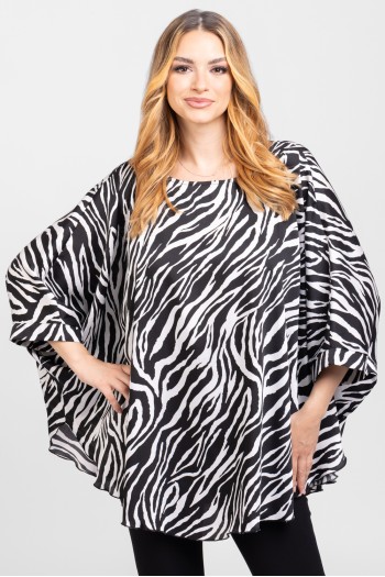 Bluza din satin cu manseta print zebra