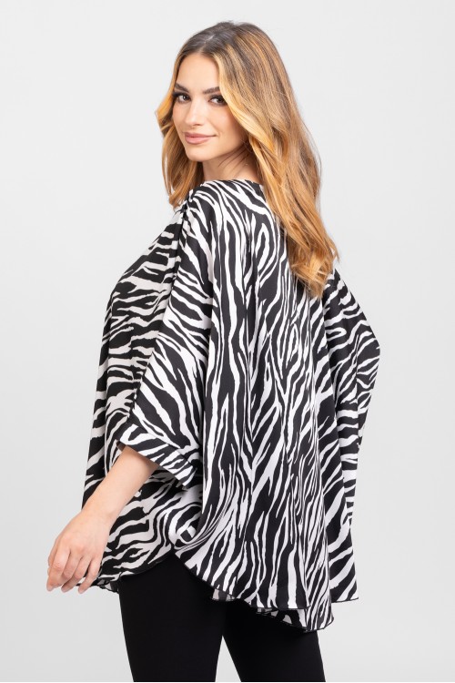 Bluza din satin cu manseta print zebra