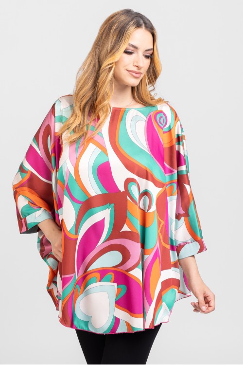 Bluza cu manseta din satin multicolor