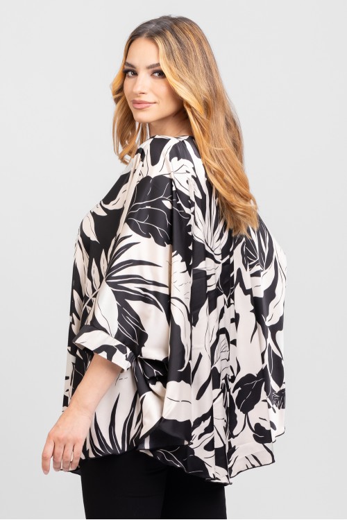 Bluza cu manseta din satin jungle alb-negru