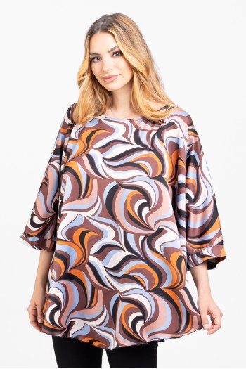 Bluza cu manseta din satin abstract bej