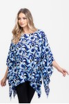 Bluza cu maneca clopot din satin imprimeu abstract albastru 