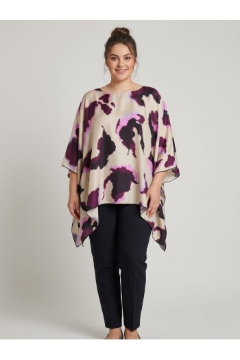 Bluza cu maneca clopot din satin imprimeu lila 