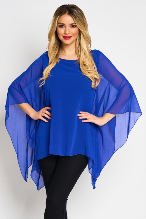 Bluza cu maneca clopot din voal albastru