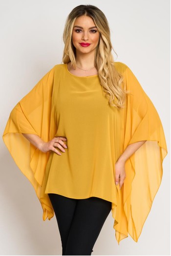 Bluza cu maneca clopot din voal galben