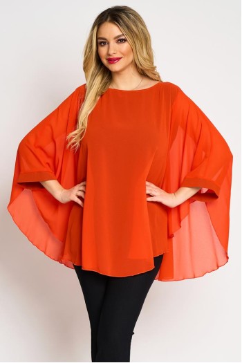 Bluza cu manseta din voal corai