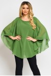 Bluza cu manseta din voal verde 