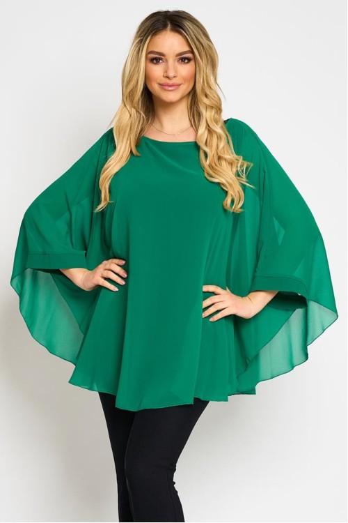 Bluza cu manseta din voal verde 