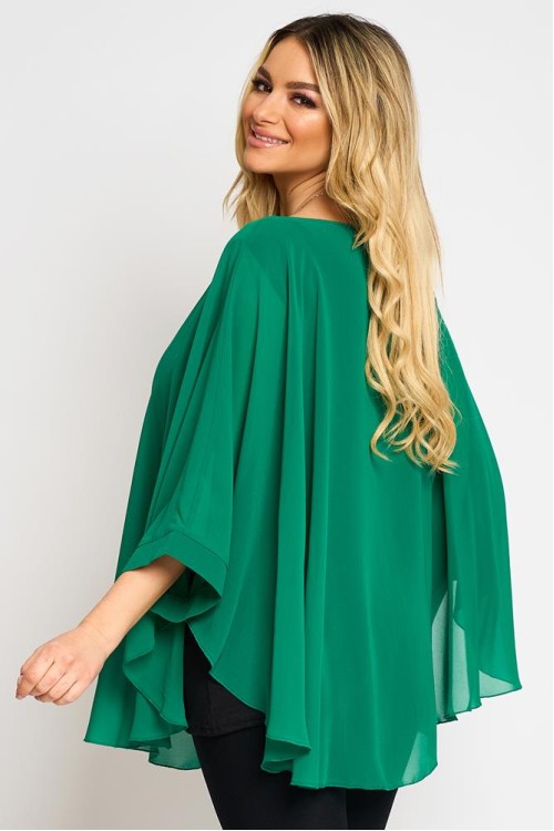 Bluza cu manseta din voal verde 