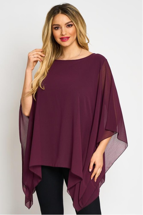 Bluza cu maneca clopot din voal bordo