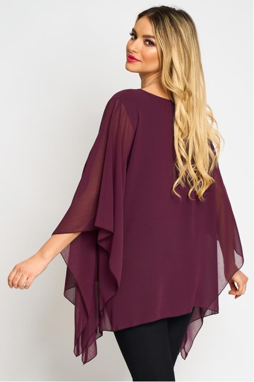Bluza cu maneca clopot din voal bordo