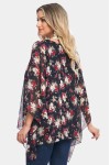Bluza cu maneca clopot din voal, imprimeu delicat cu maci