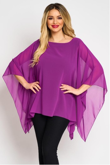 Bluza cu maneca clopot din voal ciclam