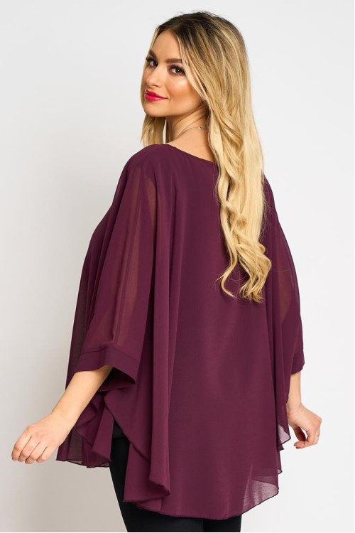 Bluza cu manseta din voal bordo