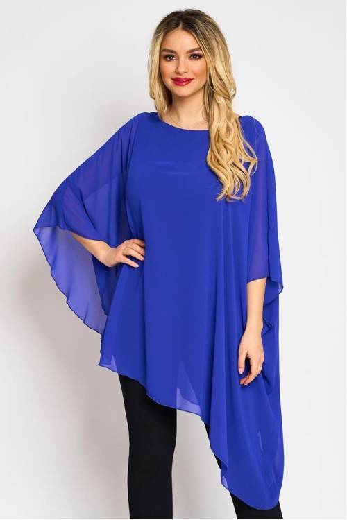 Bluza asimetrica din voal albastru