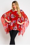 Bluza cu maneca clopot din voal cu flori mari