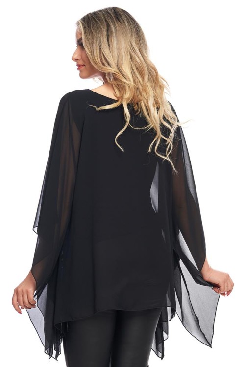 Bluza cu maneca clopot din voal negru