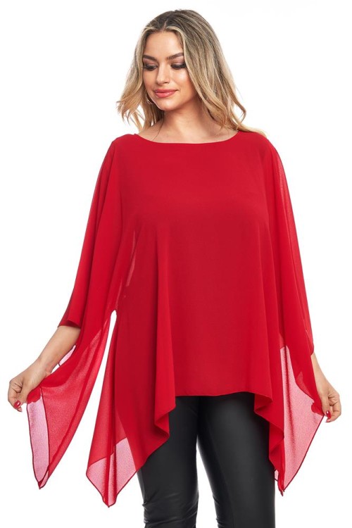 Bluza cu maneca clopot din voal rosu