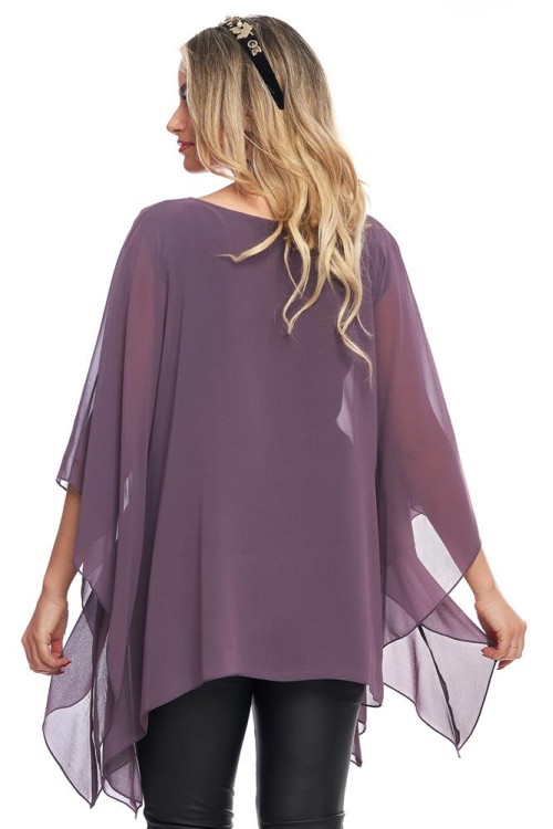 Bluza cu maneca clopot din voal roz pudra inchis