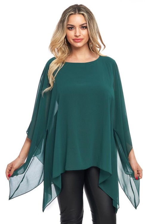 Bluza cu maneca clopot din voal verde inchis