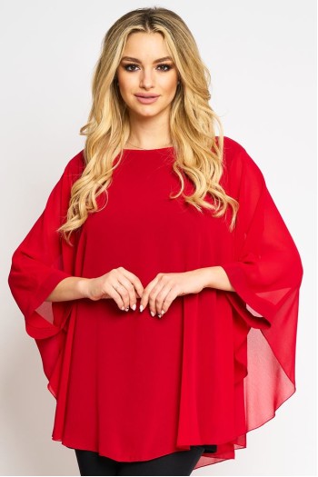 Bluza cu manseta din voal rosu