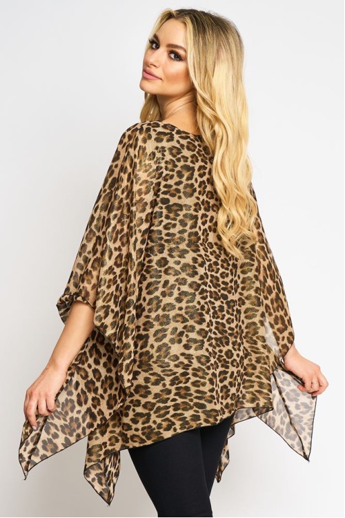 Bluza cu maneca clopot din voal  animal print