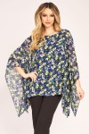 Bluza cu maneca clopot din voal cu imprimeu floral albastru