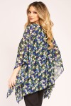 Bluza cu maneca clopot din voal cu imprimeu floral albastru