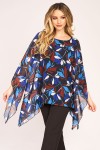 Bluza cu maneca clopot din voal in nuante de albastru 