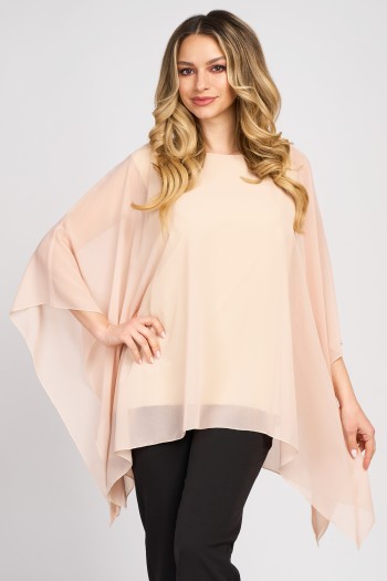 Bluza cu maneca clopot din voal bej