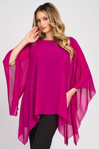 Bluza cu maneca clopot din voal magenta