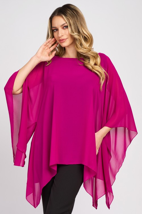 Bluza cu maneca clopot din voal magenta